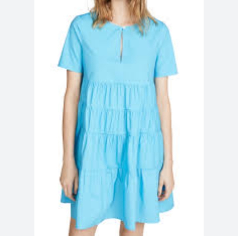STAUD Blue Tiered Dress with pockets Size XS